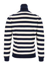 Carica l'immagine nel visualizzatore di Gallery, Maglione in 100% lana merino a righe blu e bianche
